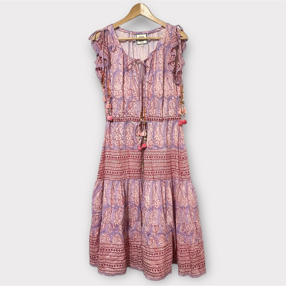 Bell by Alicia Bell Silk cotton boho midi pink purple paisley XS - Picture 3 of 8